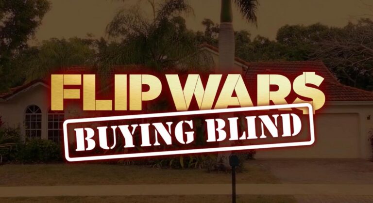 Flip Wars: Buying Blind title card over a Florida home